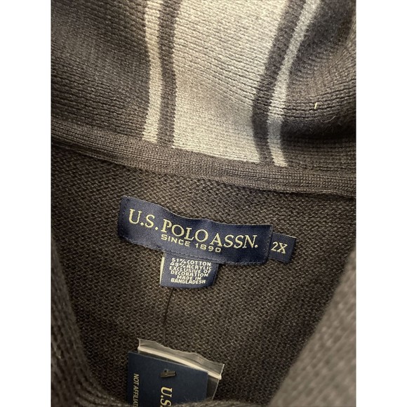 Men’s U.S. Polo Assn. Gray Shawl Collar Pullover Sweater 2XL NWT - Picture 3 of 10